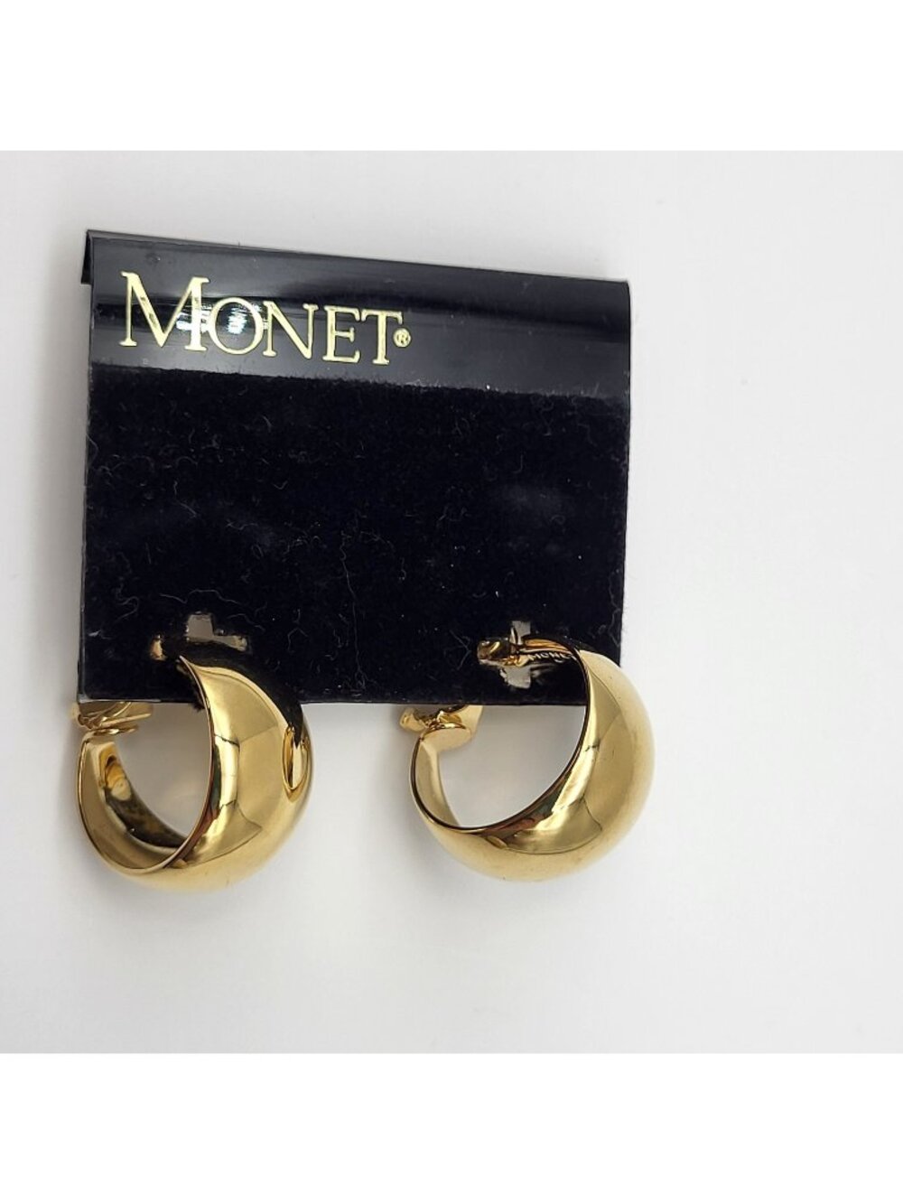 Vintage Monet Gold plated hoop earrings on card